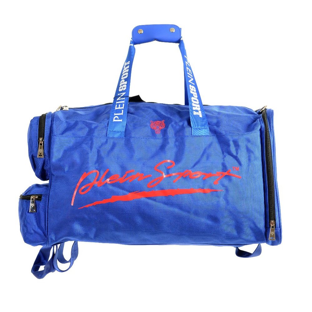 Plein Sport Men's Blue Logo Print Large Travel Gym Duffle Backpack Bag